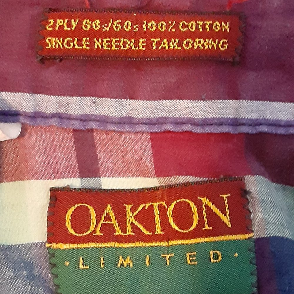 Oakton Limited Red Blue Yellow White Plaid Button Down Shirt size XL - Picture 3 of 10